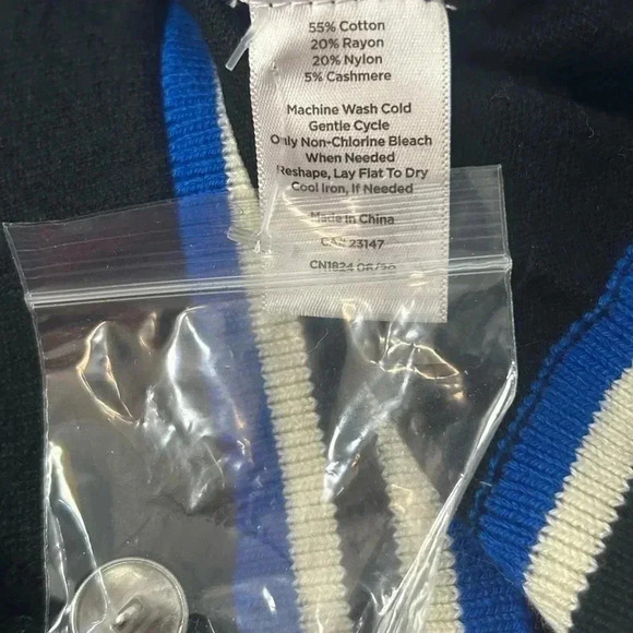 Talbots Super Soft Tipped Cardigan Cashmere Blend Preppy Black Blue Size M NWT - Picture 5 of 6
